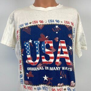 USA Original In Many Way Single Stitch T Shirt Vtg 90s Summer Olympics 1996 L